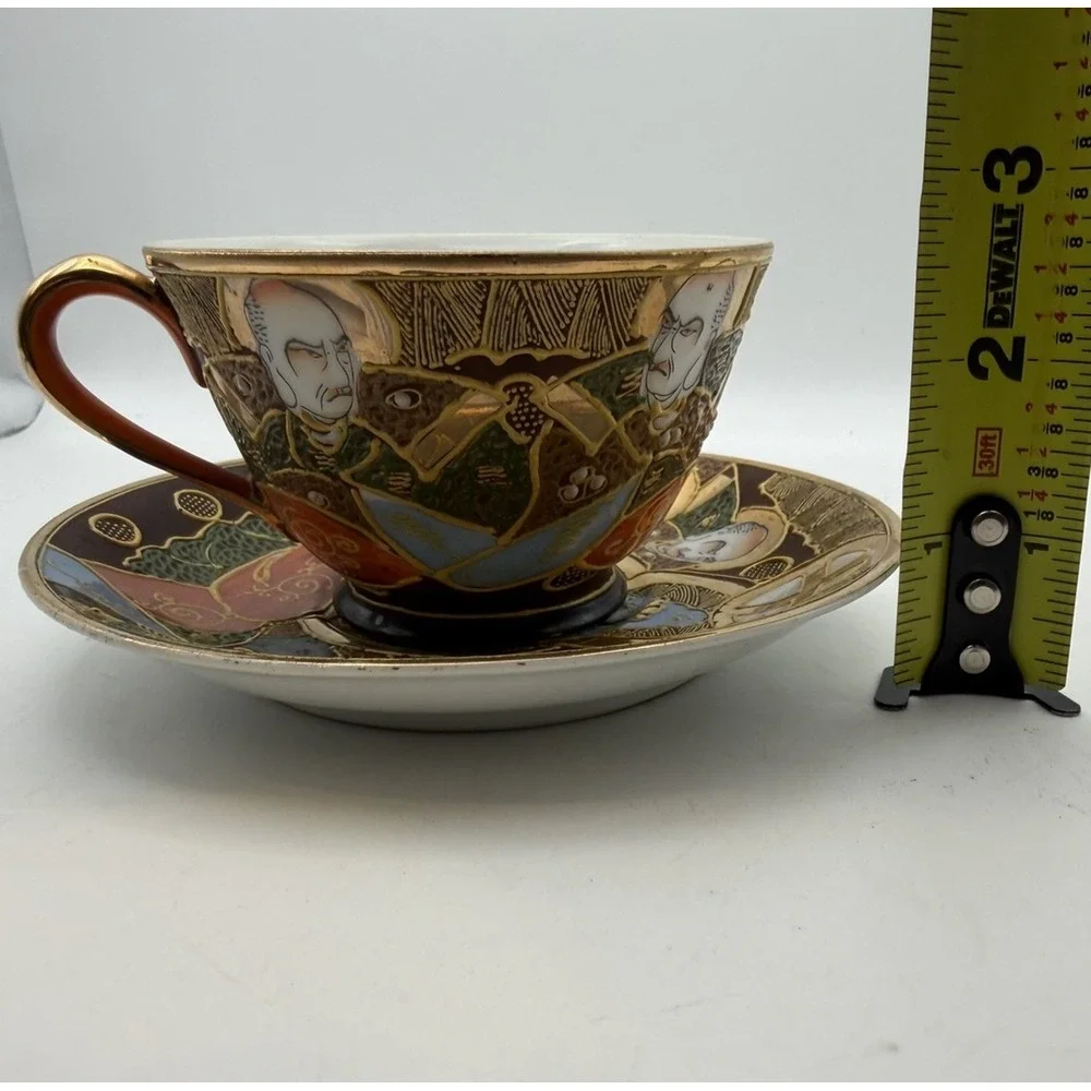 Vintage Japanese Satsuma Moriage Immortals Teacup Saucer & 7.5